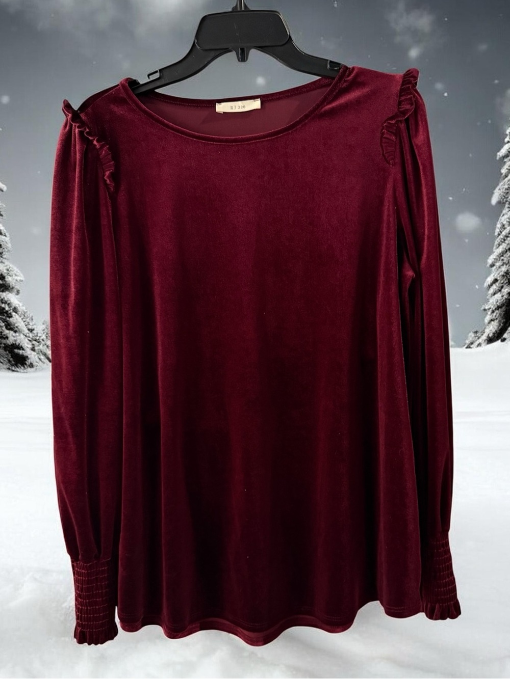 RJ 220 Y2K Velvet Ruby Blouse Top Long‎ Sleeve Large